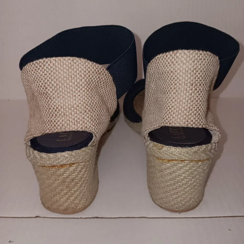 Lauren Ralph Lauren-Black Espadrille Wedge Sandals